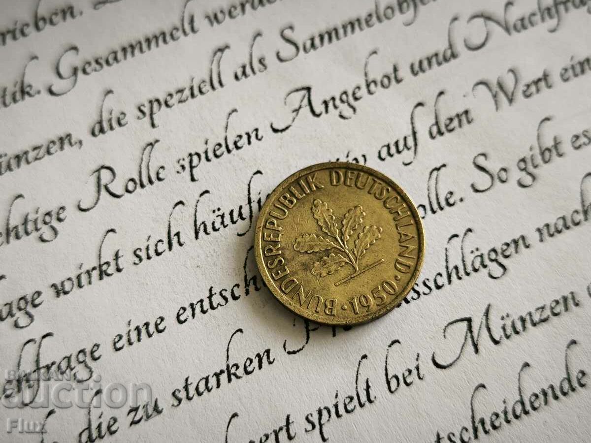 Coin - Germany - 5 Pfennig | 1950; series J with price 1.50 BGN | € 0.77 Coin - Germany - 5 Pfennig | 1950; series J with price 1.50 BGN | € 0.77