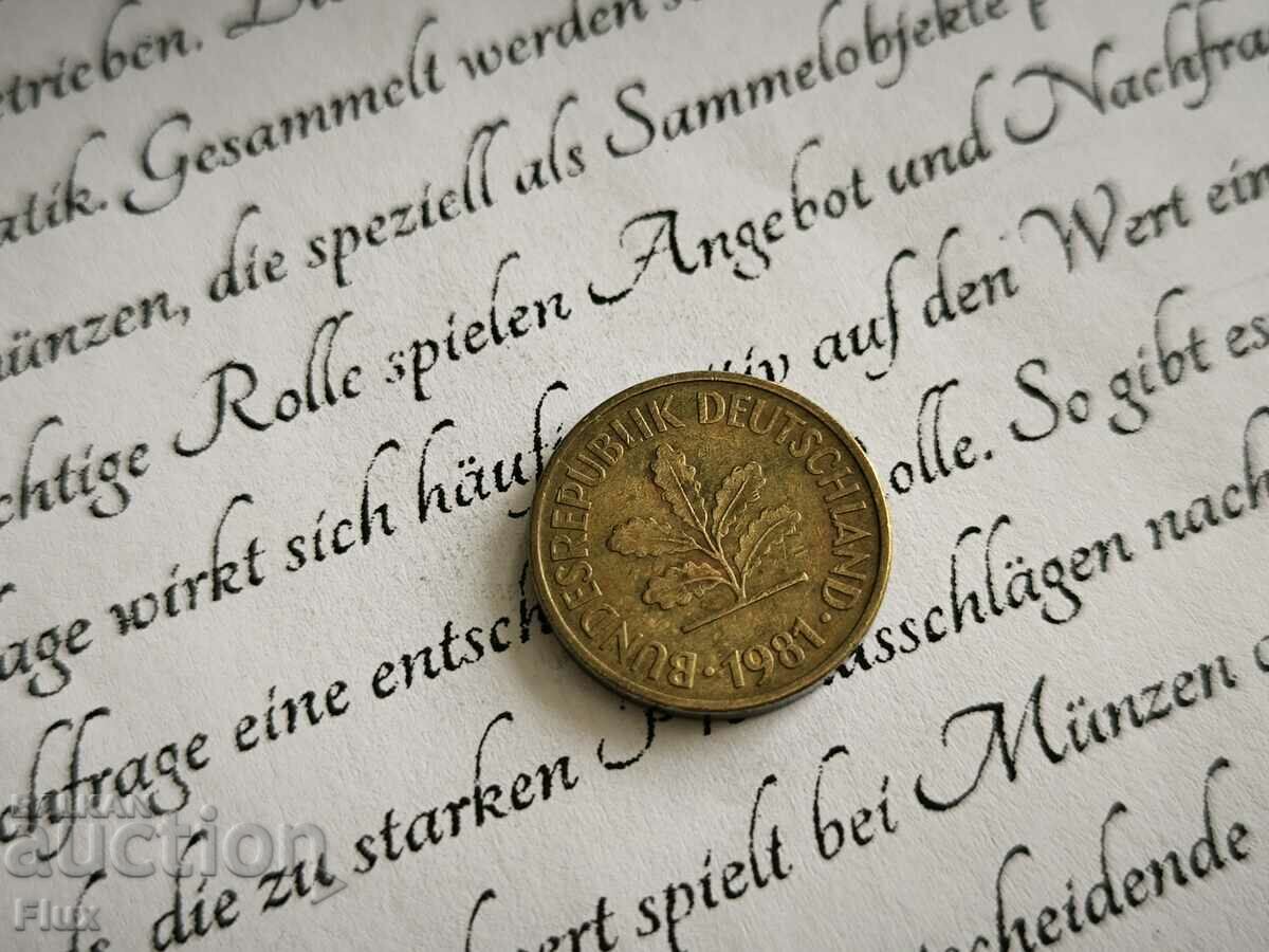 Coin - Germany - 5 Pfennig | 1981; series F with price 0.90 BGN | € 0.46 Coin - Germany - 5 Pfennig | 1981; series F with price 0.90 BGN | € 0.46