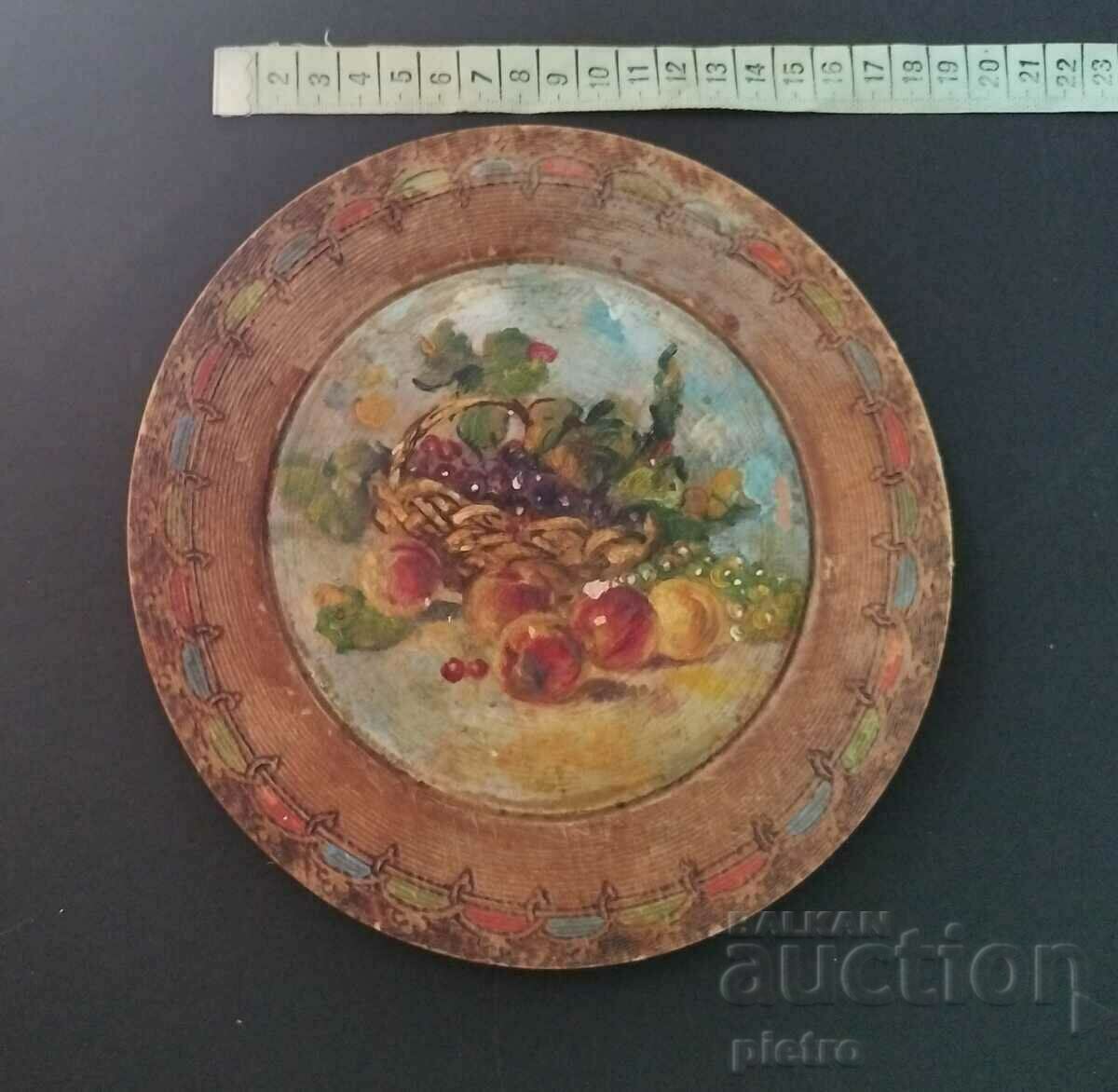 Painted Bulgarian wooden retro plate - wall plate