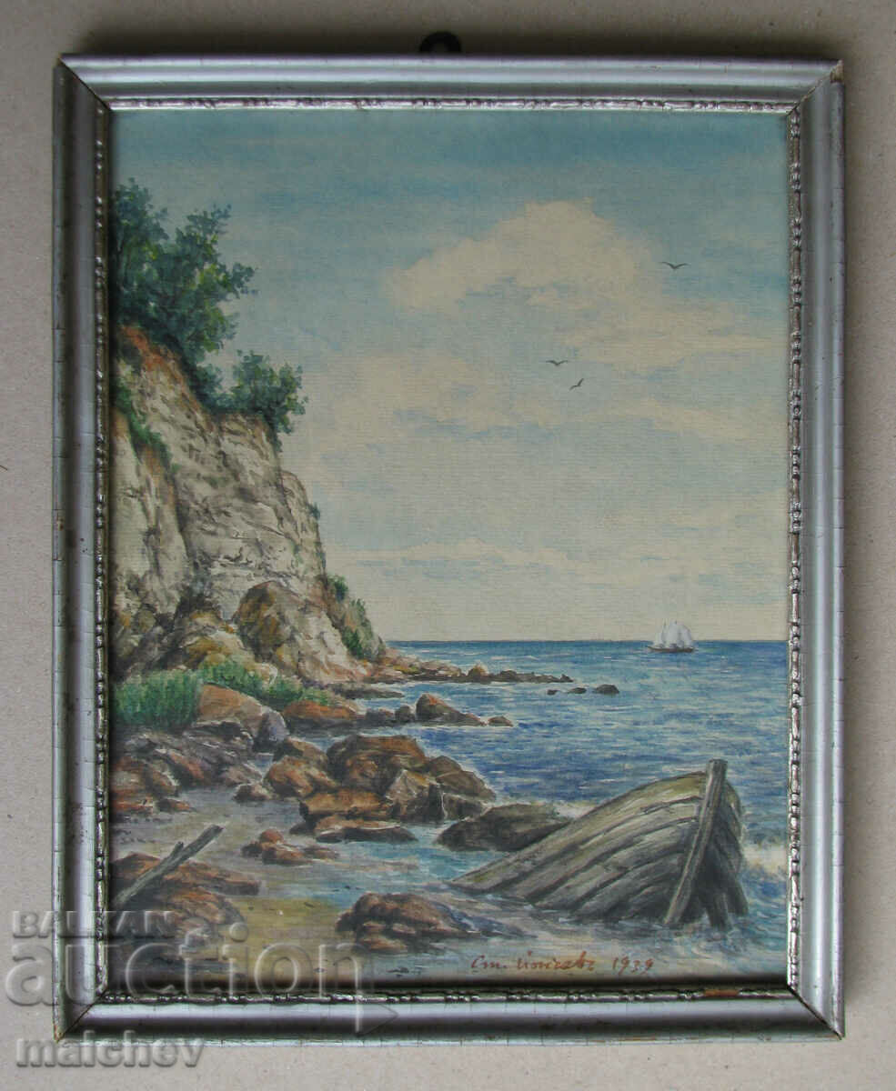 Watercolor painting Seascape St. Yonchev 1939, frame 26/32