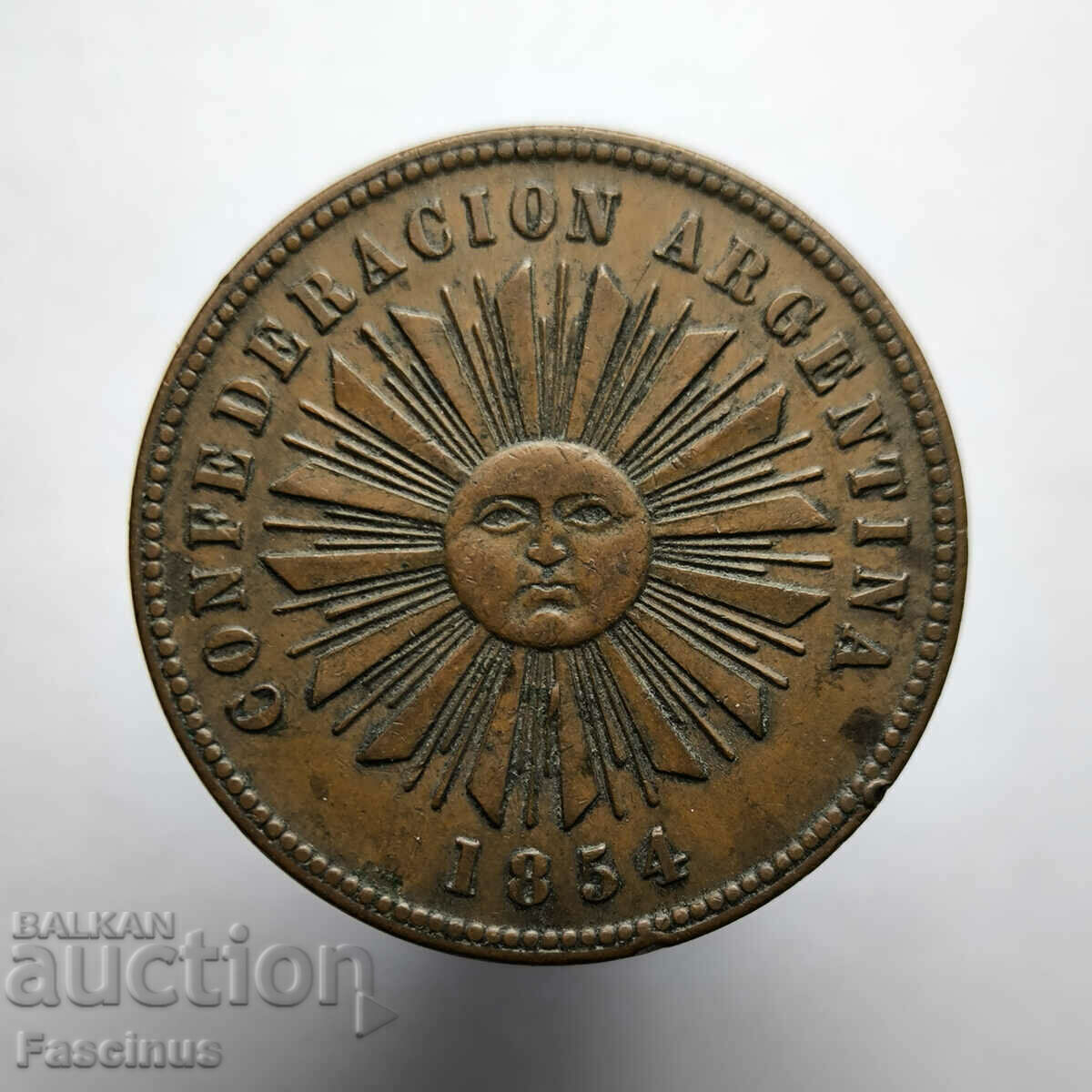 Rare copper coin 2 centavos 1854 Argentina