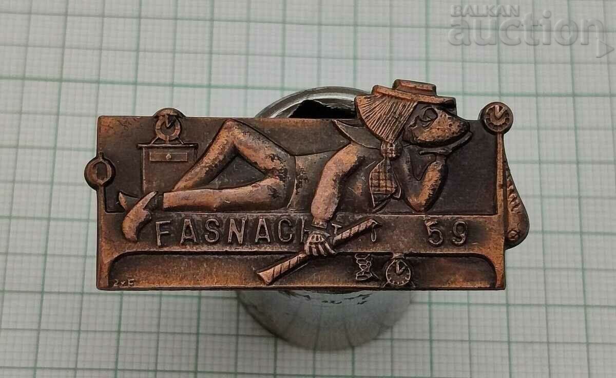 FASNACHT 1959 CARNIVAL BASEL BADGE by FELIX MULLER COPPER