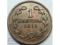 1 кройцер 1852 Баден Германия Леополд