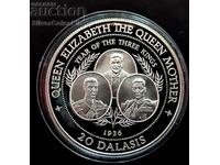 Silver 20 Dalasis Three Kings 1994 Gambia