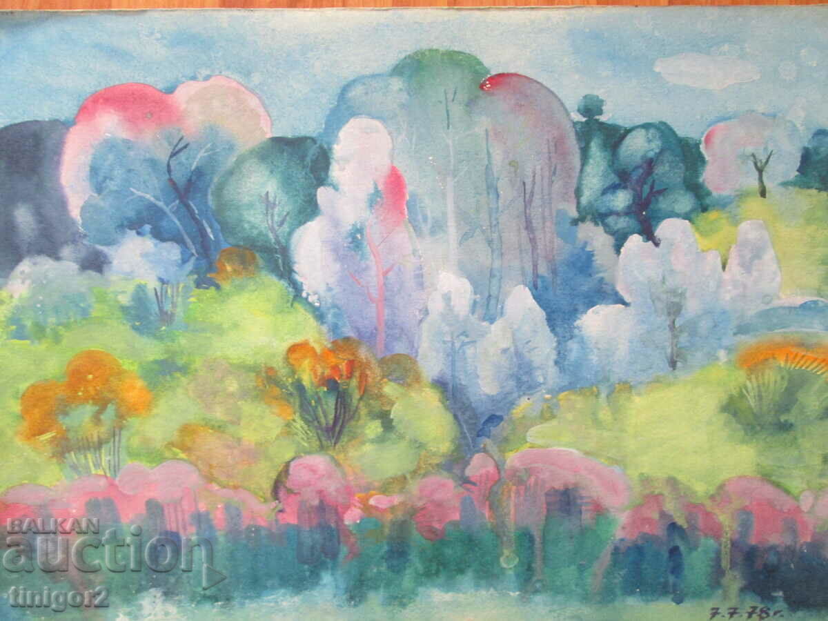 Auction  1978. Watercolor painting, Todor Dryankov, signed, 50x36cm.