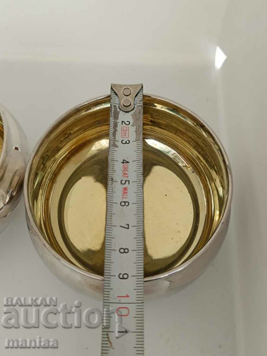 Set of silver wine glasses with gilding - 5