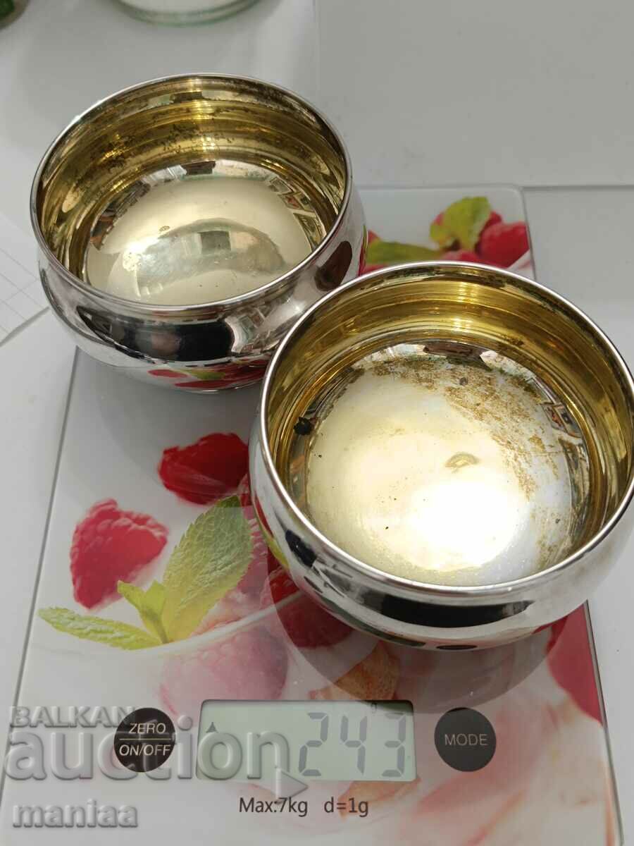 Set of silver wine glasses with gilding - 6