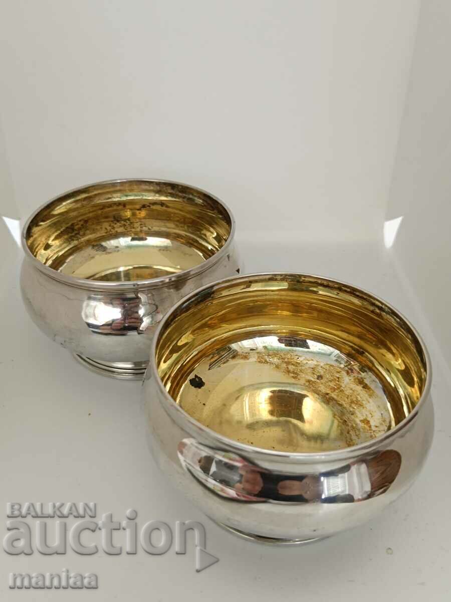 Set of silver wine glasses with gilding - 7