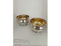 Set of silver wine glasses with gilding