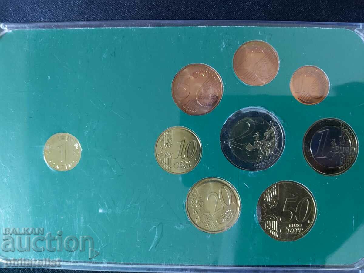 Δημοπρασία Λετονία 2014 - Σετ ευρώ + 1 Santims Latvia, 9 νομίσματα