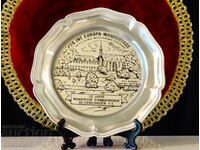 Калаена чиния,пано от калай 16 см.,картина.