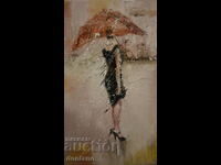 Oil painting urban landscape - In the rain-2nd. 20/20 cm