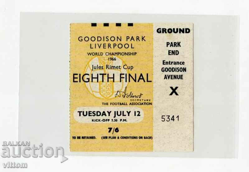 Football ticket Bulgaria-Brazil World Cup 1966 England Gundy