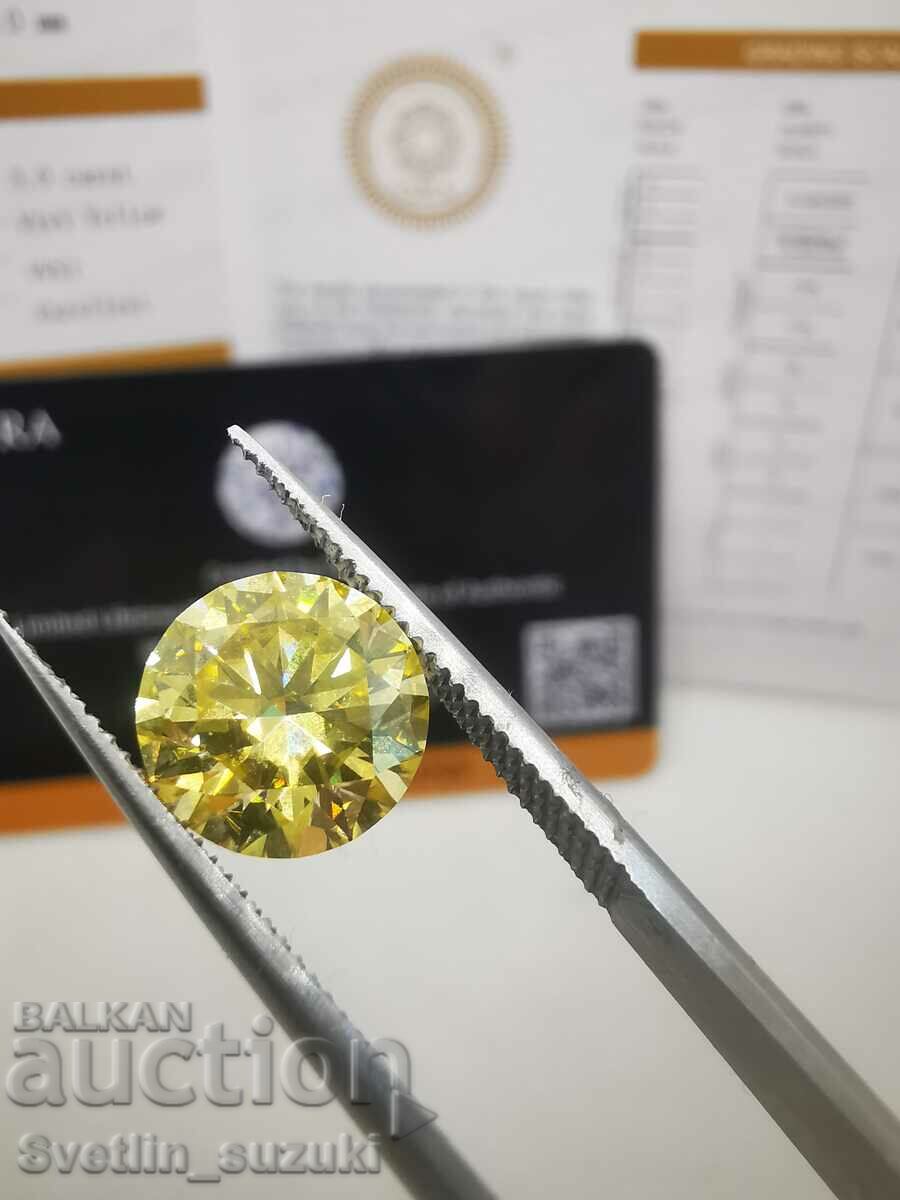 Certificat de diamant galben moissanit de 3,00 carate