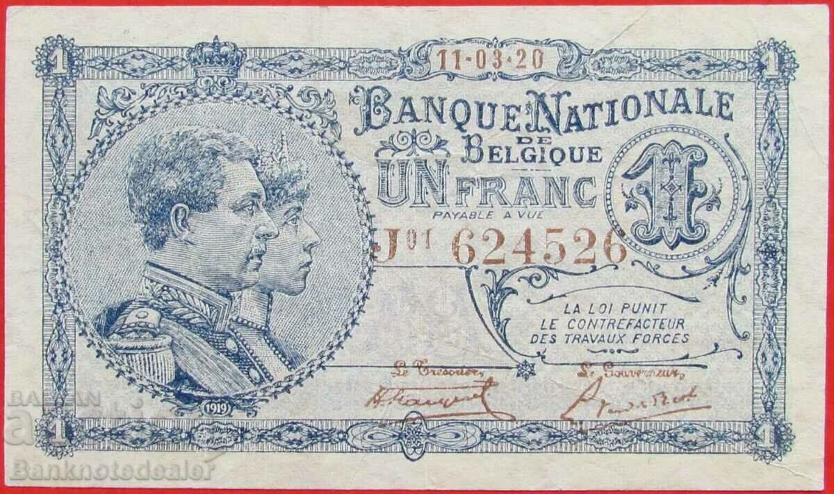 Belgia 1 Franc 1920 Pick 92 Ref 4520