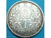 Austria 1 Coroană 1914 Franz Joseph 1848-1916 UNC Patină Argint
