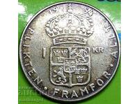 Suedia 1 Krone 1954 25 mm Argint Gustav VI Adolf Patina