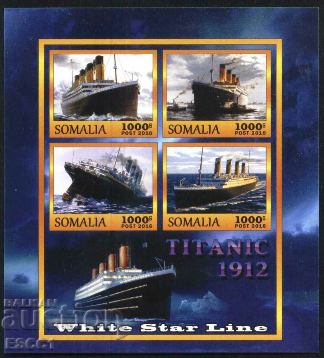 Καθαρά γραμματόσημα σε μικρό φύλλο Titanic 2016 Πλοία από τη Σομαλία