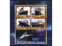 Καθαρά γραμματόσημα σε μικρό φύλλο Titanic 2016 Πλοία από τη Σομαλία