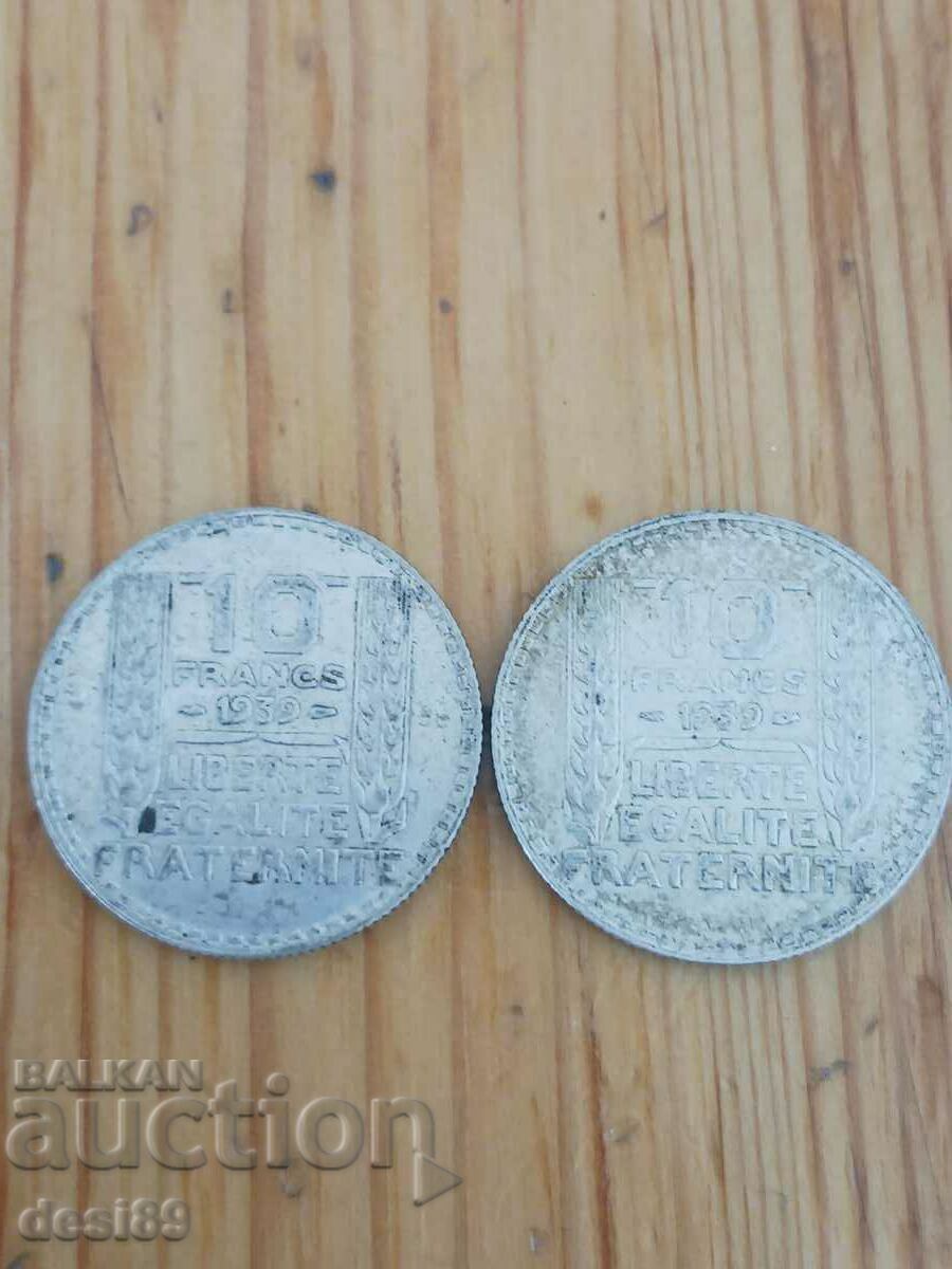2 bucăţi de 10 franci-1939.