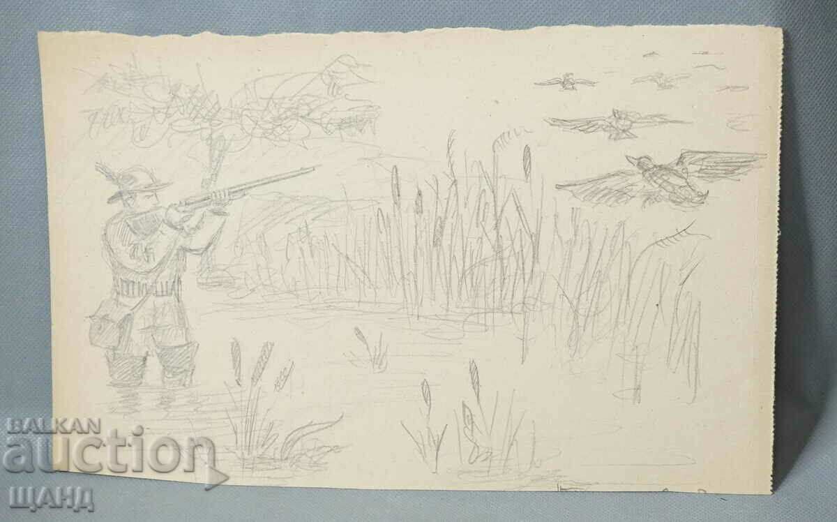 Old Master Drawing εικόνα κυνηγός μολυβιού