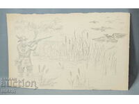Стара Майсторска Рисунка картина молив лов ловец