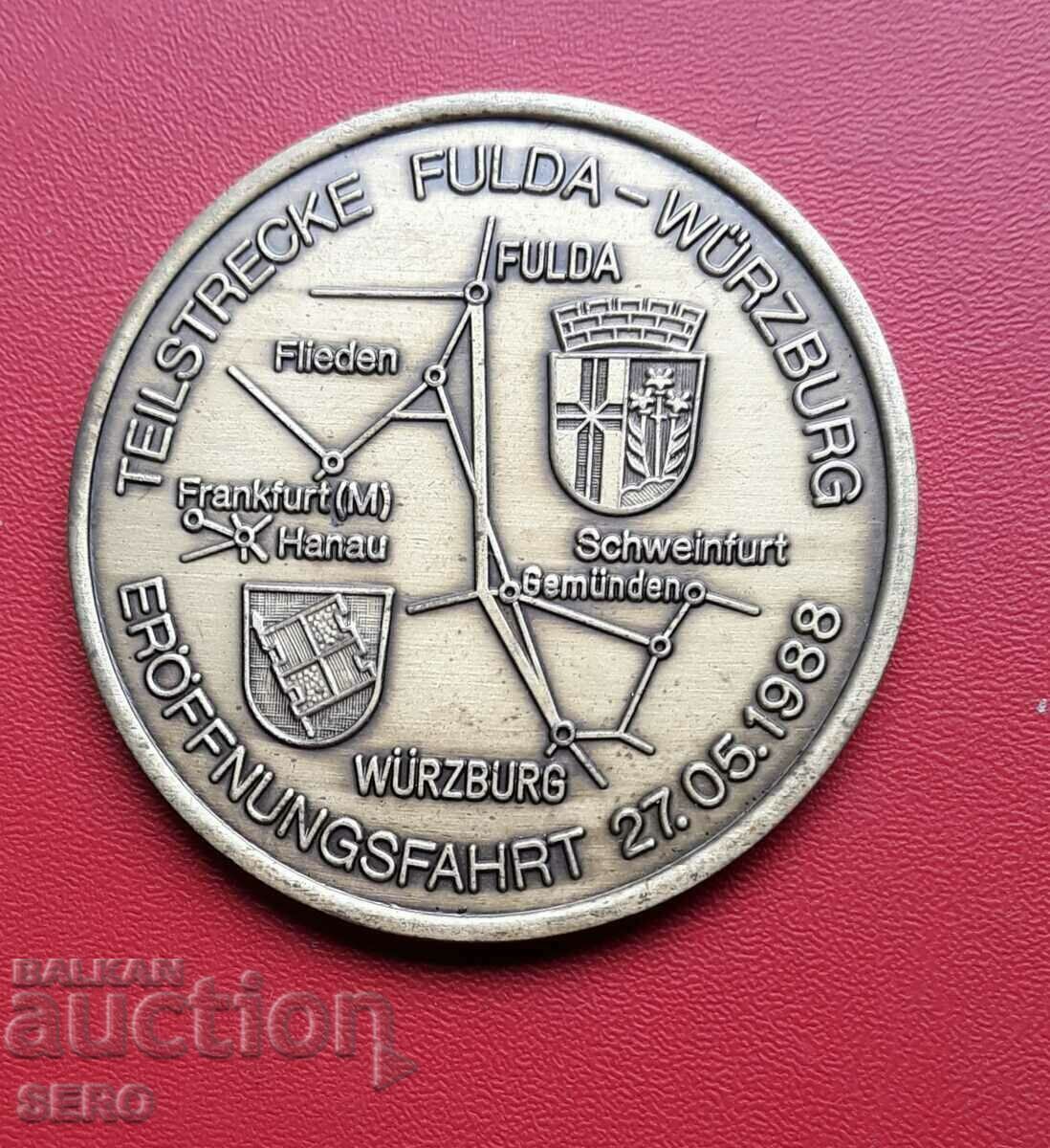 Germany-medal 1986-construction of the Hanover-Würzburg railway line