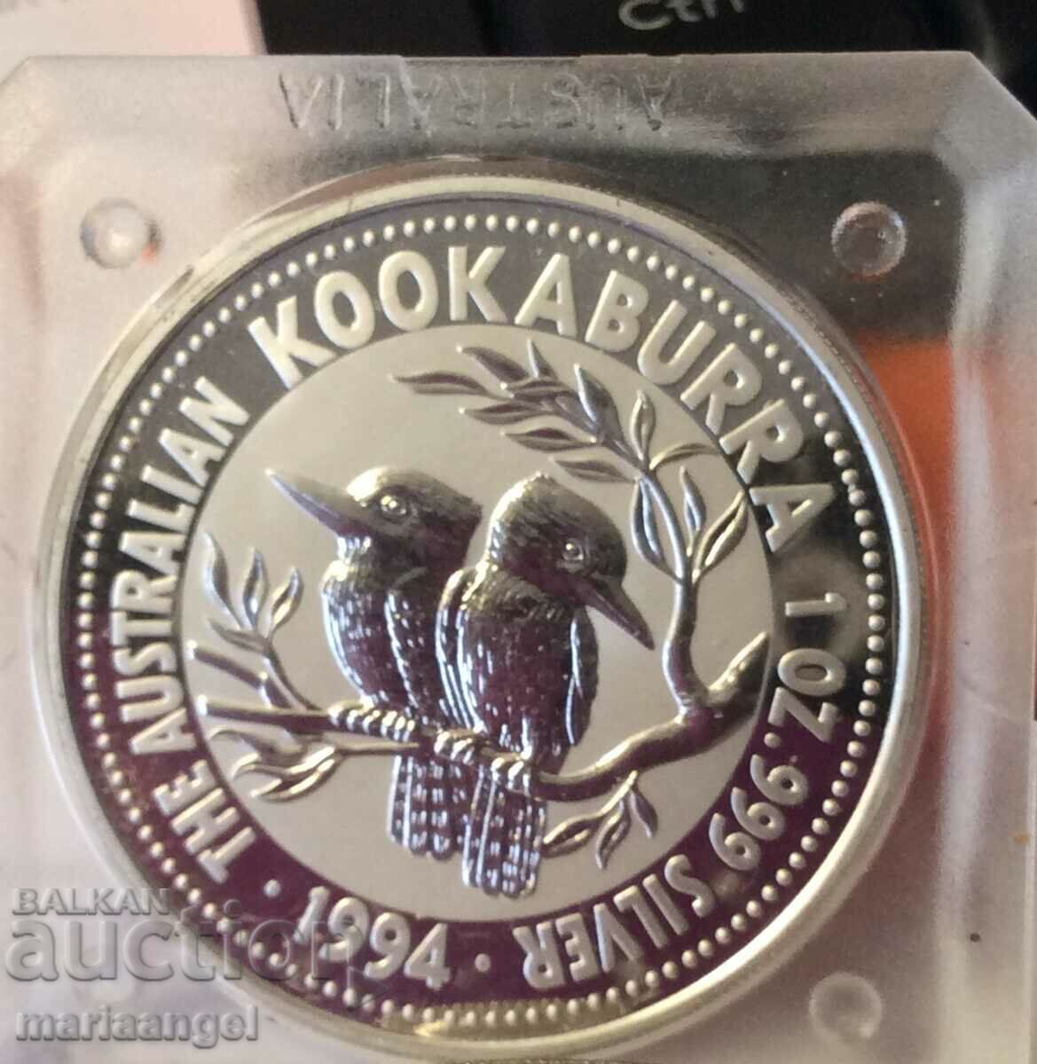 1 долар 1994 Австралия 1 oz КУКАБУРА PROOF UNC Сребро