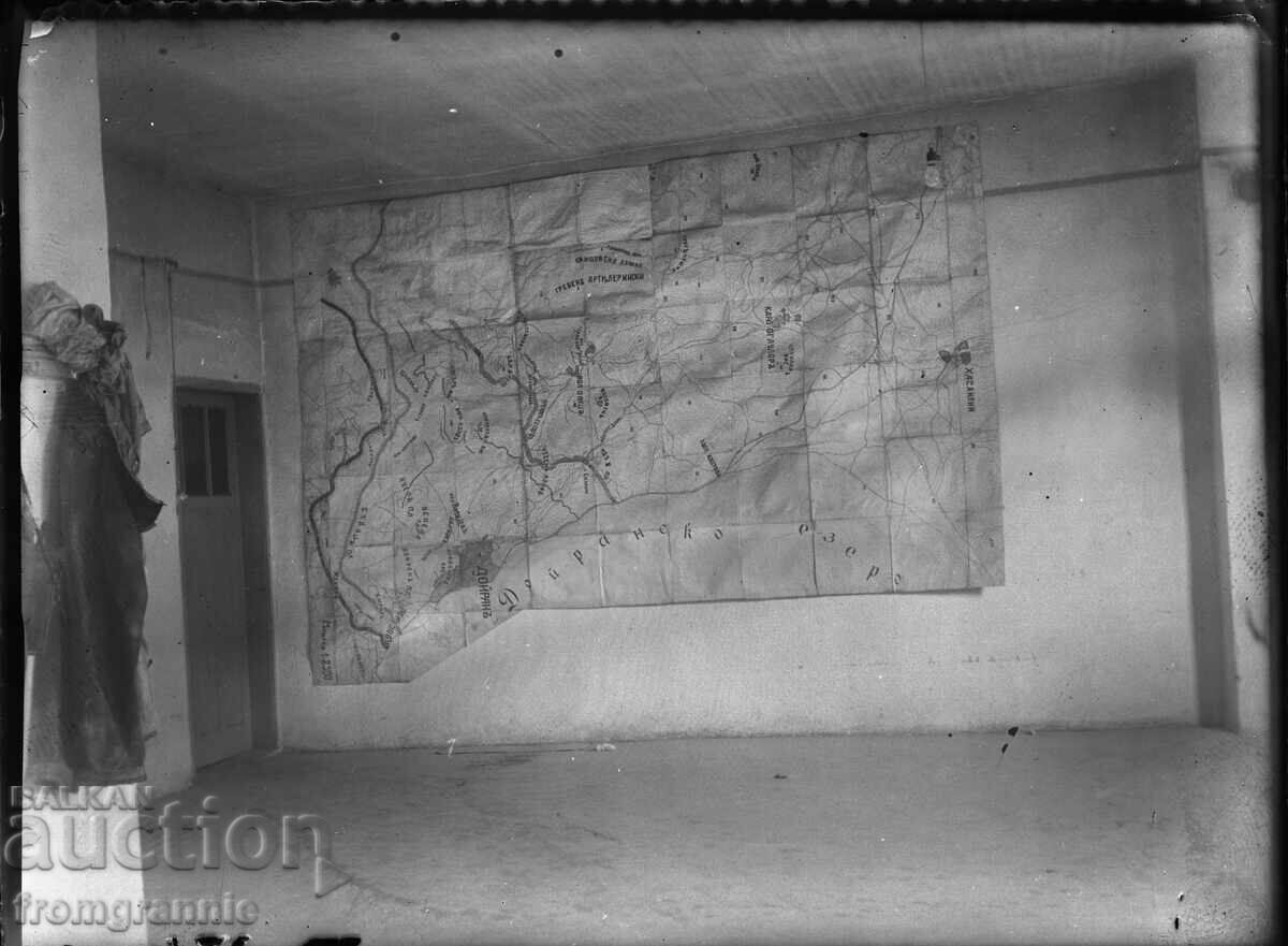 Glass negative, with a military map of the Doiran Lake