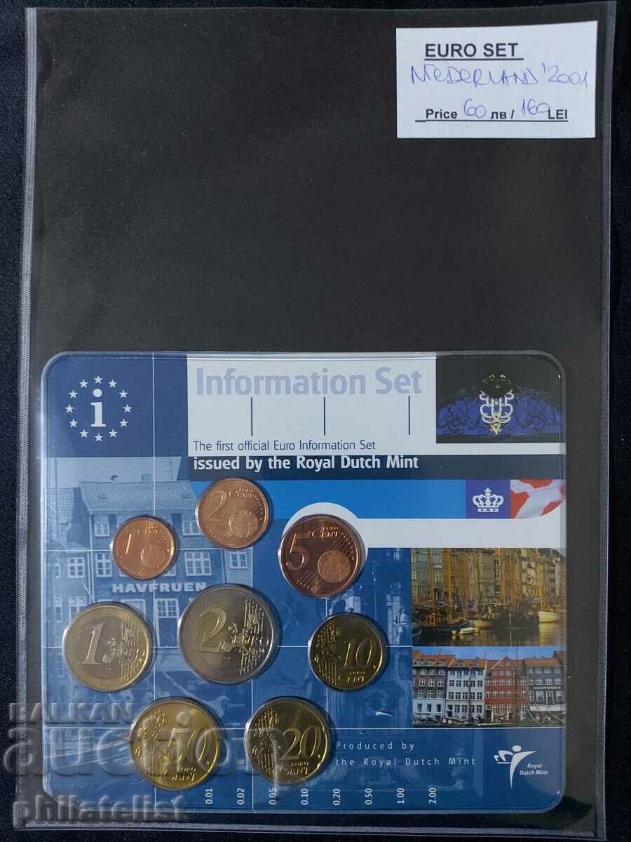 Țările de Jos 2001 - banca euro stabilită de la 1 cent la 2 euro BU