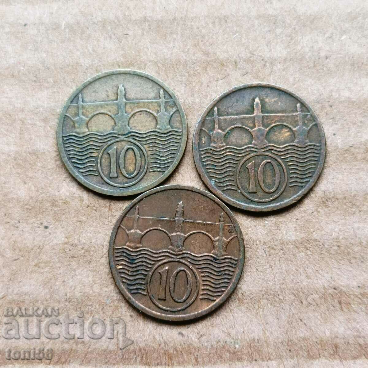 Чехословакия  3 х 10 халера 1924, 25 и 26