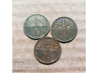 Czechoslovakia 3 x 10 Halers 1924, 25 and 26