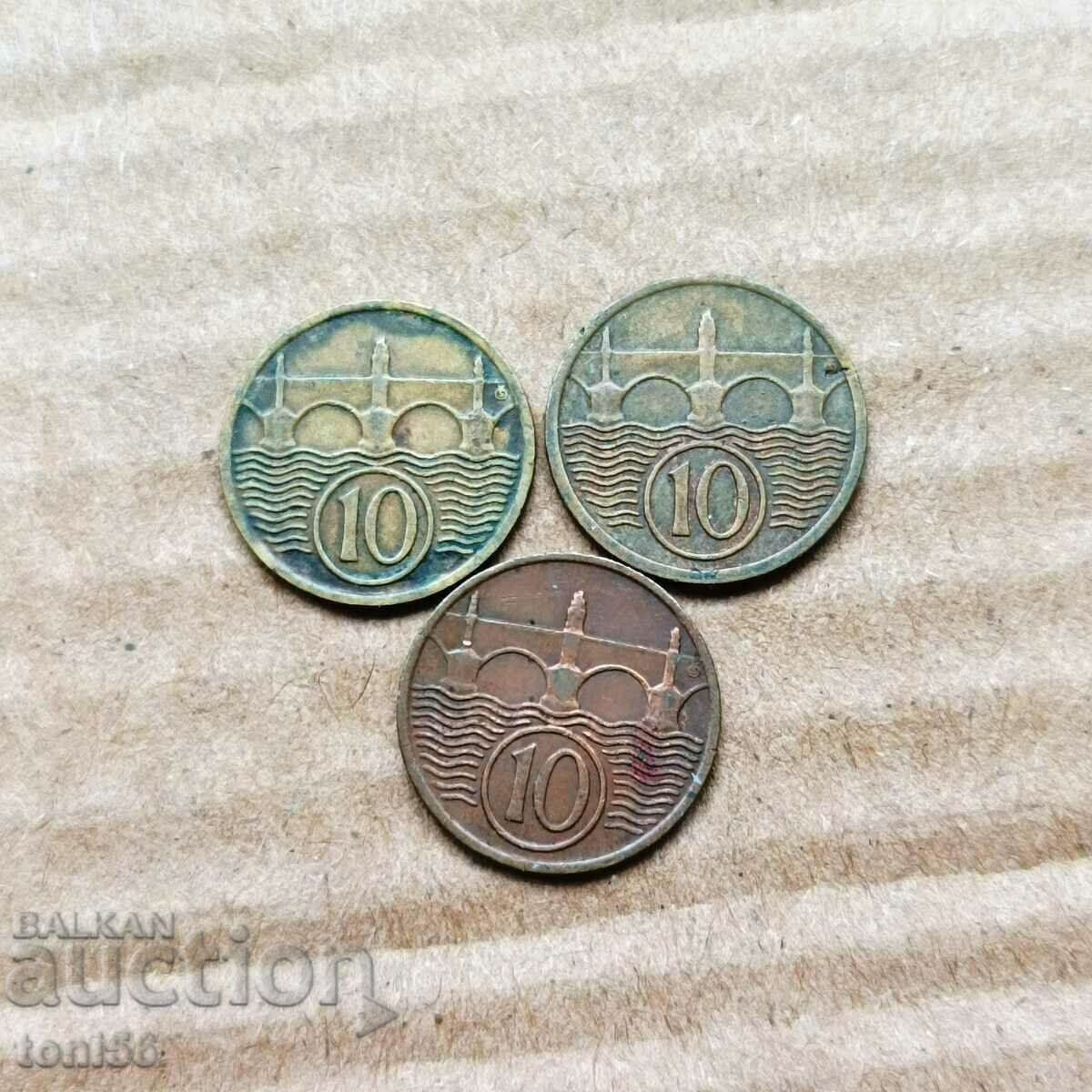 Czechoslovakia 3 x 10 Halers 1932, 34 and 37