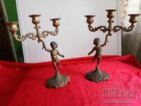 Set of Old Fireplace BAROQUE Candlesticks Threes 2