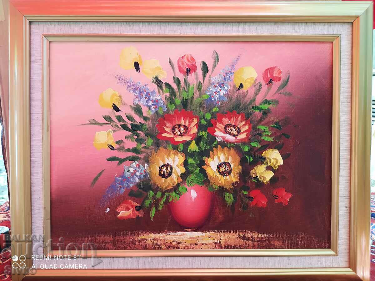 Картина масло платно ваза с цветя