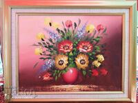 Oil painting canvas vase with flowers