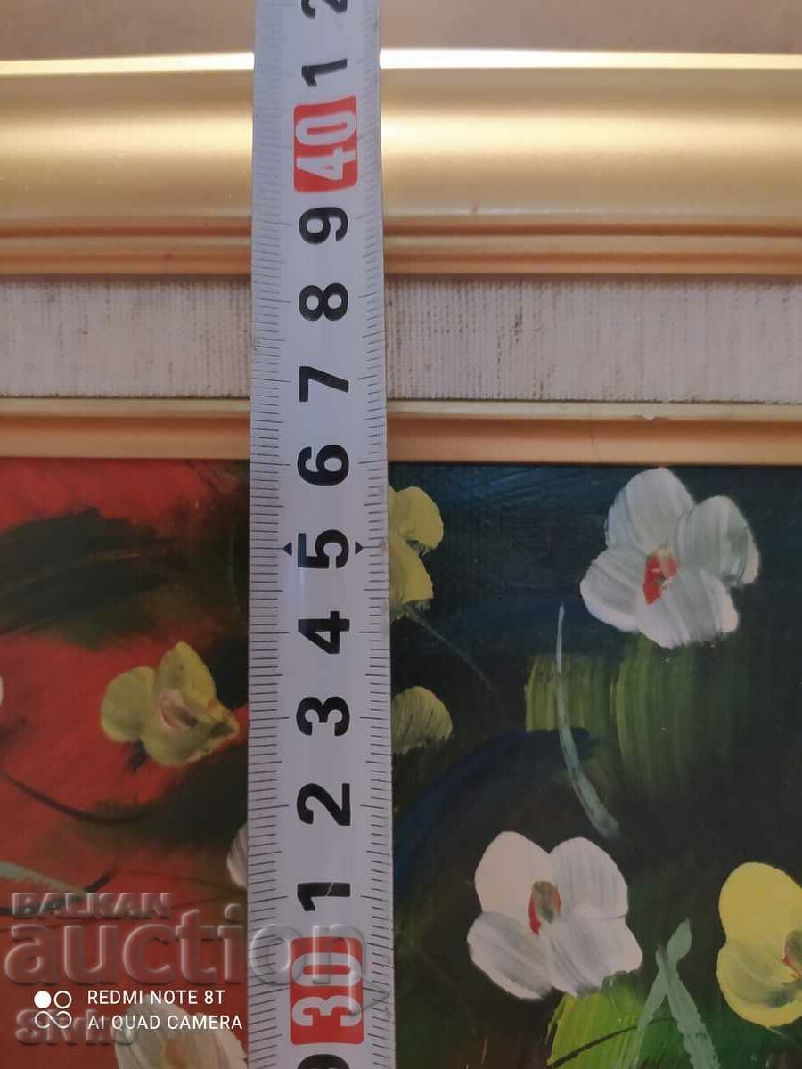 Auction Oil painting canvas vase with flowers and letter Auction Oil painting canvas vase with flowers and letter