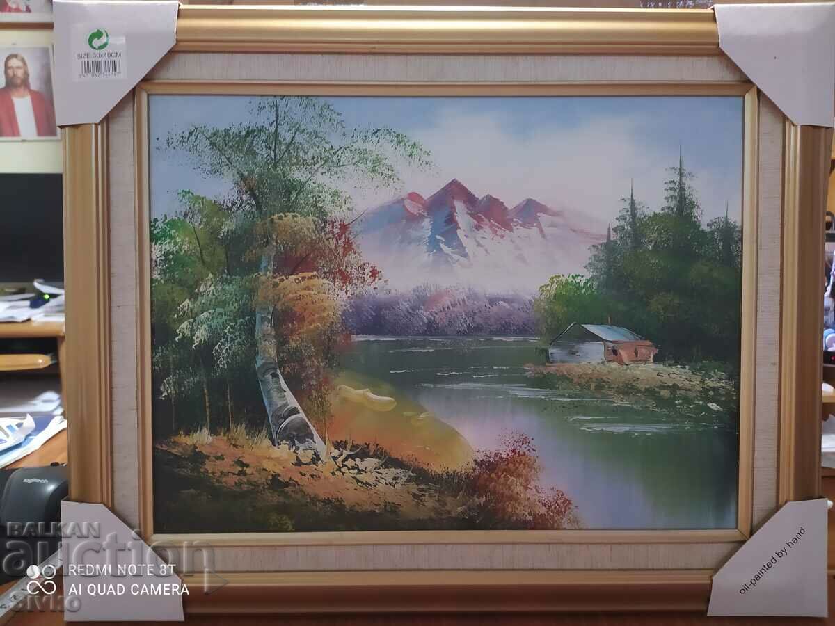 Картина масло платно дом до реката