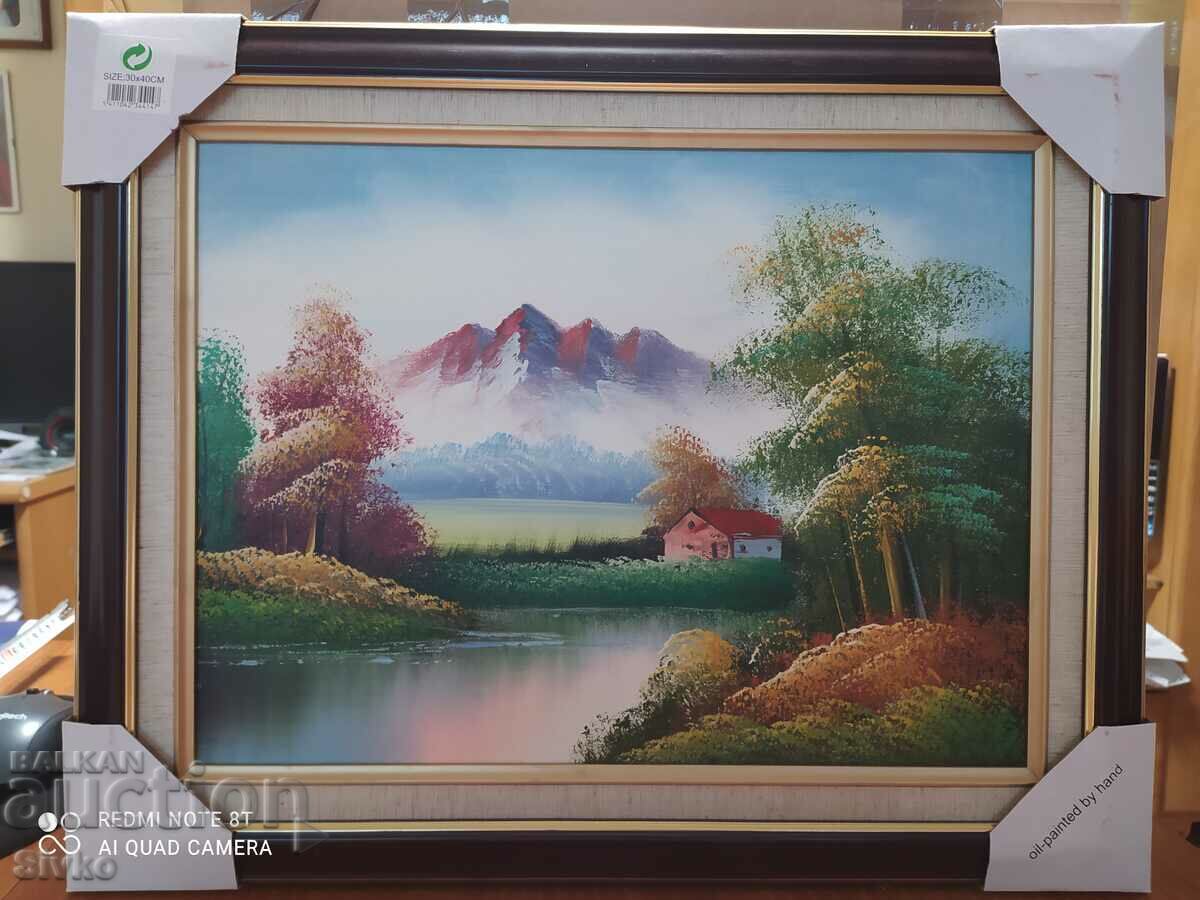 Oil painting home by the river