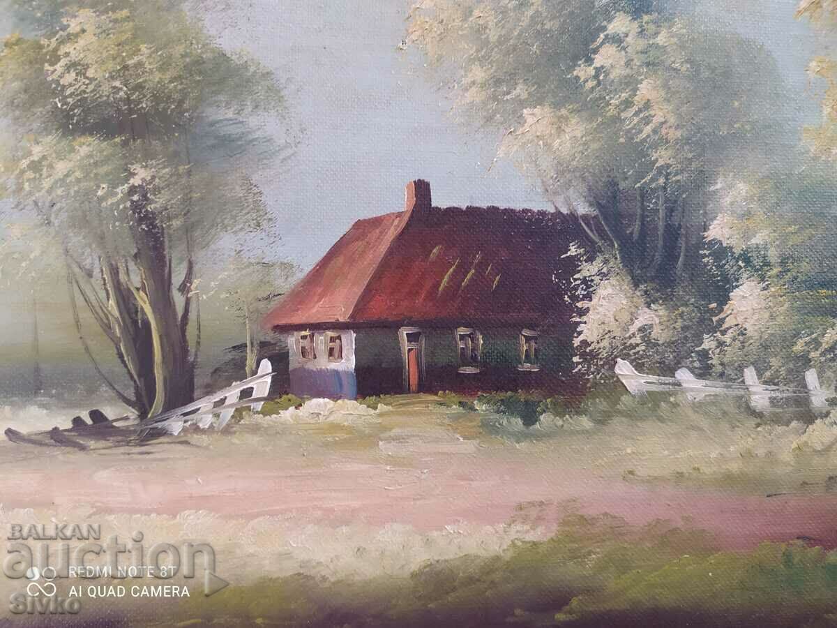 Painting oil canvas lake swans signed 1962 with price 119.99 BGN | € 61.35 Painting oil canvas lake swans signed 1962 with price 119.99 BGN | € 61.35