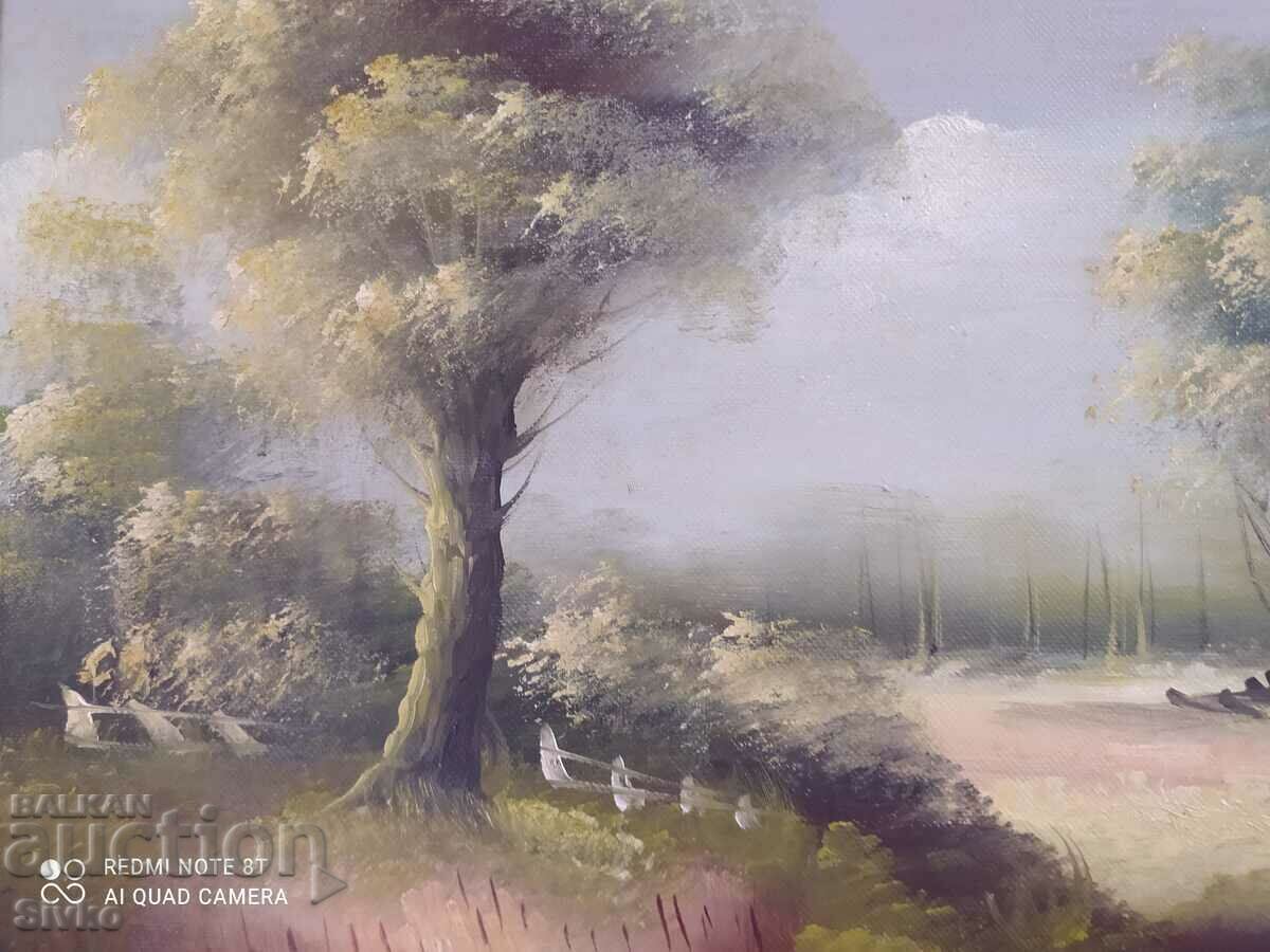 Auction Painting oil canvas lake swans signed 1962 Auction Painting oil canvas lake swans signed 1962