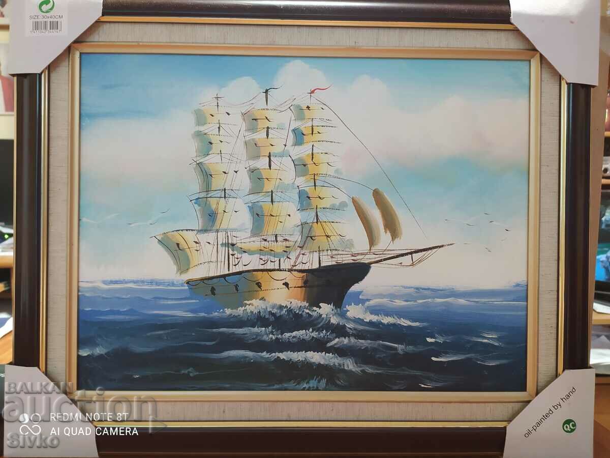 Oil painting canvas ship