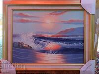 Painting oil canvas sea ocean waves