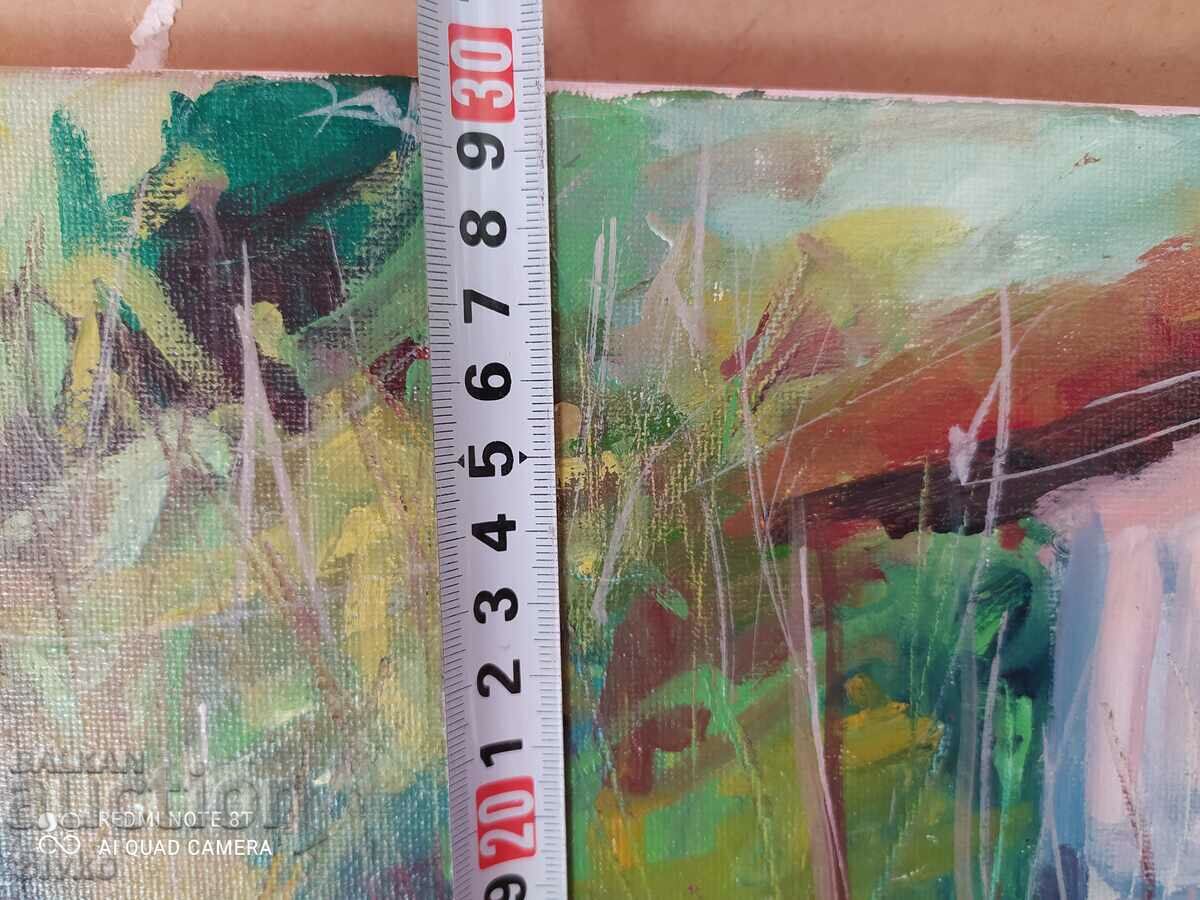 Auction Oil painting on canvas the village pub signature Auction Oil painting on canvas the village pub signature