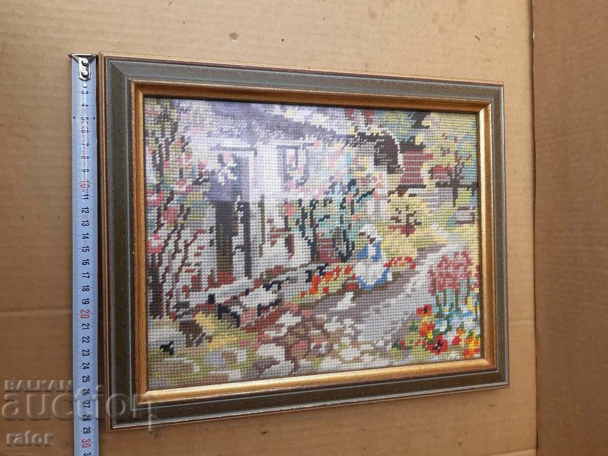 Delivery of Old hand-stitched tapestry with a beautiful frame
