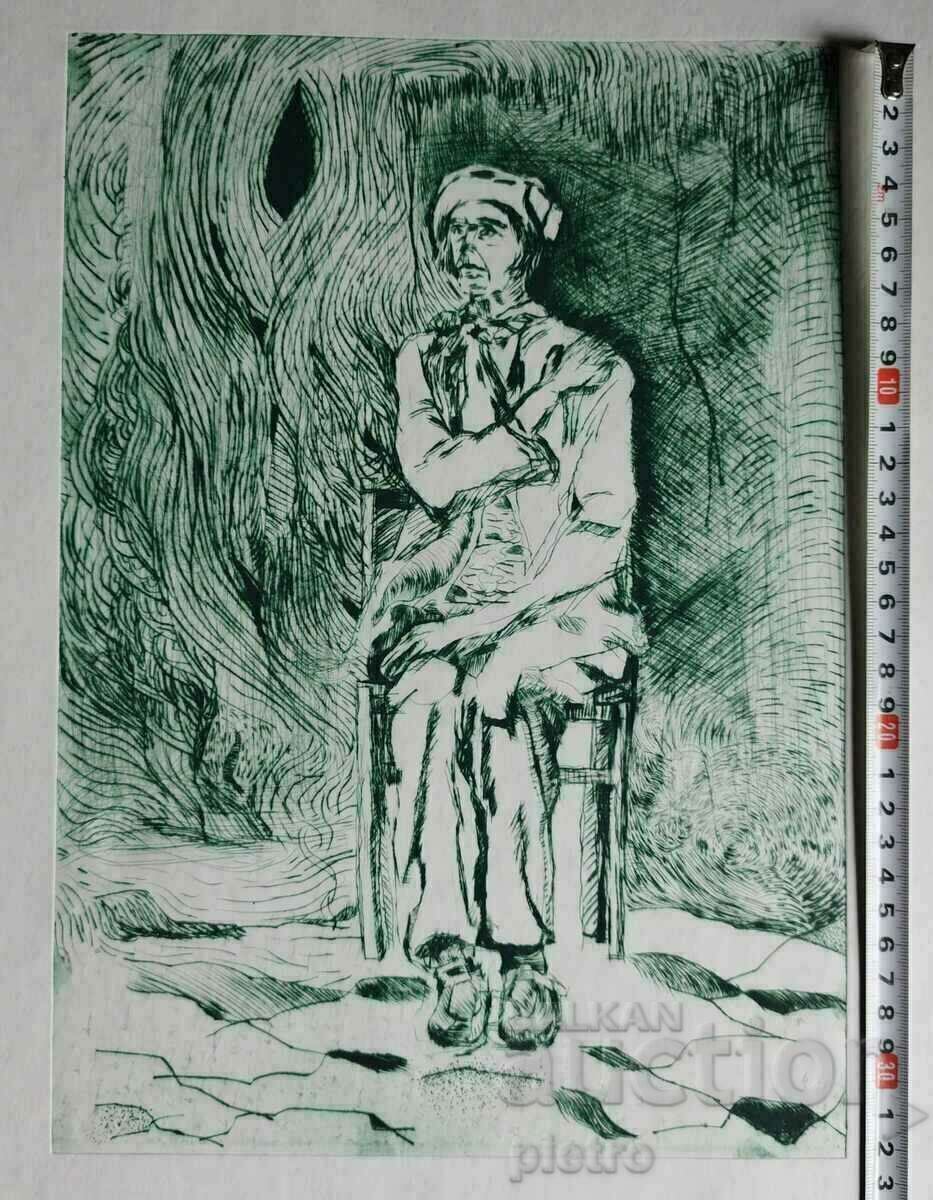 Picture Graphic - Lithograph "Sitting Man"