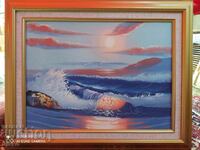 Painting oil canvas sea ocean waves