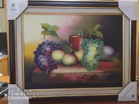 Painting oil canvas fruit and wine