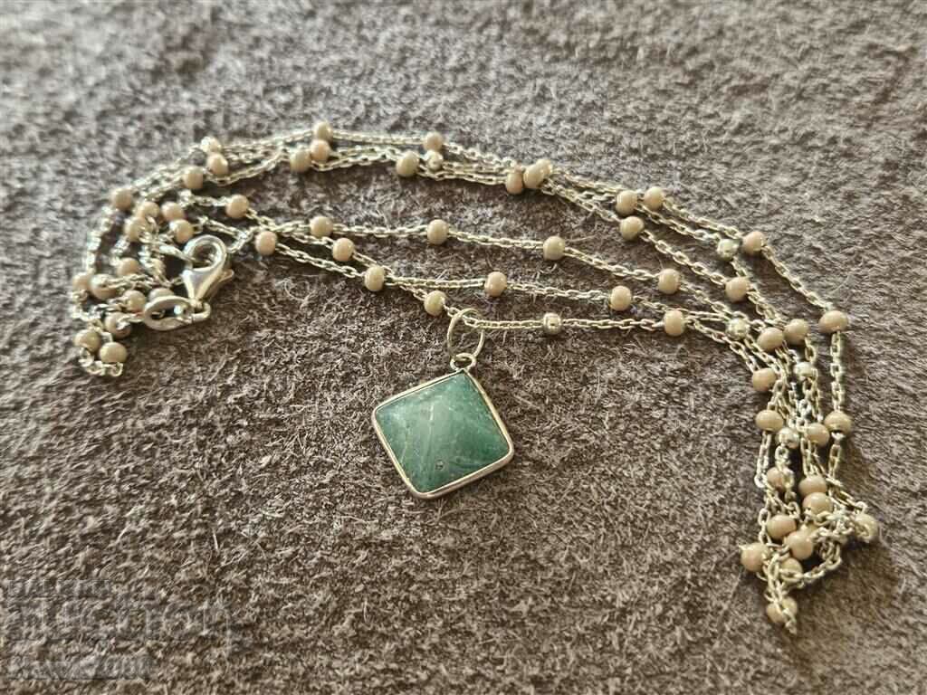 Designer silver jade necklace and long sindir necklace with price 220.00 BGN | € 112.48