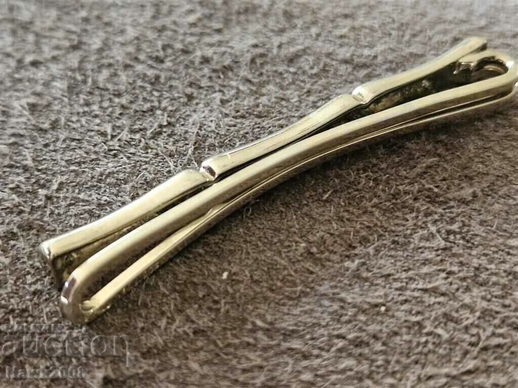 Unique Silver with thick gold plated clip tie pin - 7 Unique Silver with thick gold plated clip tie pin - 7